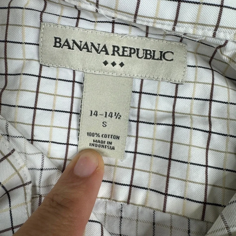Banana Republic Button Down‎ Mens Size S Cream Brown Cotton Long Sleeve Shirt